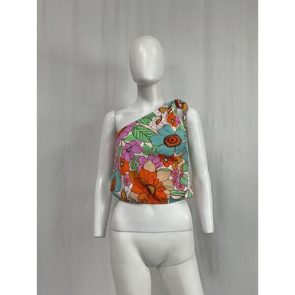 Show Me Your Mumu 'Heyday' White Rayon One Shoulder Top Size S - Picture 2 of 5